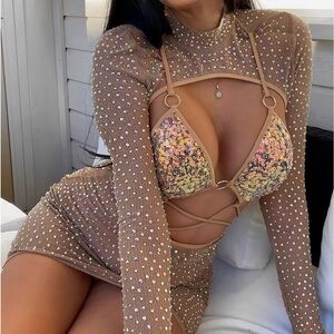 Fashion Nova Flirt Envy Embellished Rhinestone Sequin Mini Dress - M